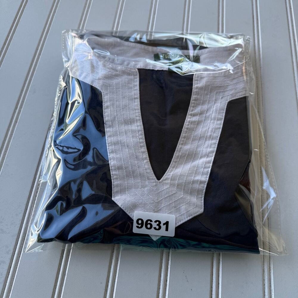 Lauren Ralph Lauren Linen Roll Tab Tunic Blouse size 2X Navy Blue White - Picture 10 of 10